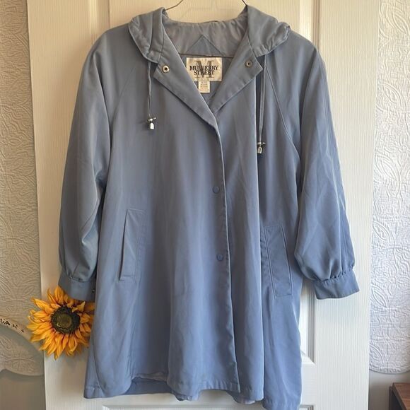 Mulberry Street Women Lg 3/4 Lightweight Hooded Full Zip Drawstring Coat Jacket - Picture 2 of 7